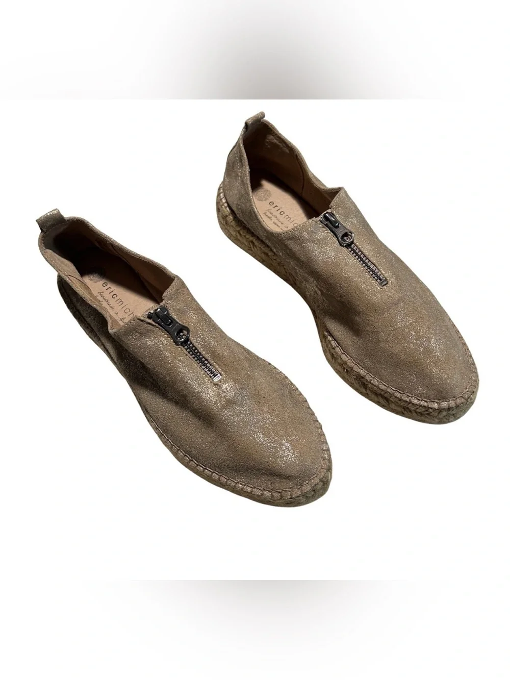 Eric Michael Serena Platform Slip On Espadrilles | Taupe/Gold | Size 41 (US 10)
